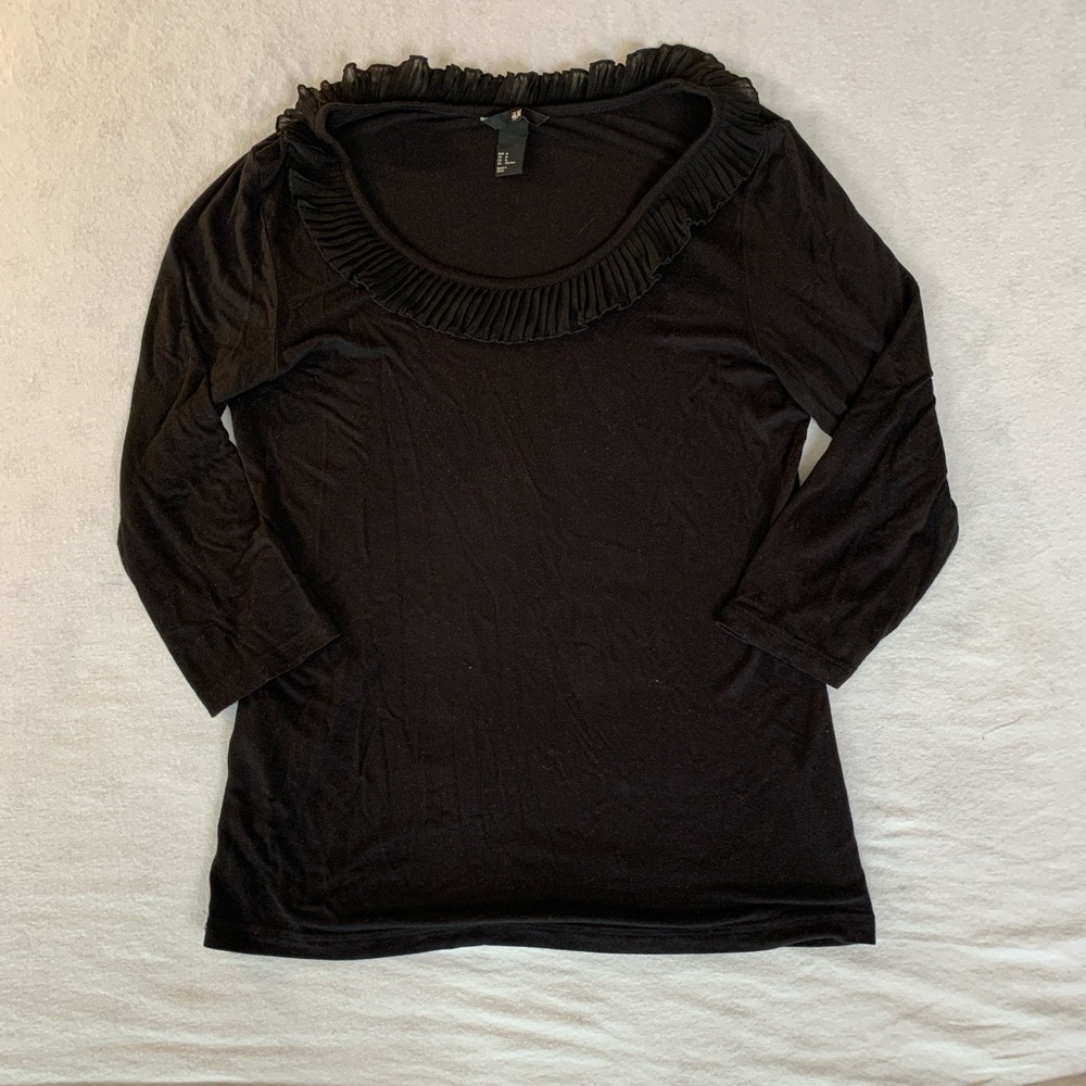 H&M Black Long Sleeve Ruffled Top